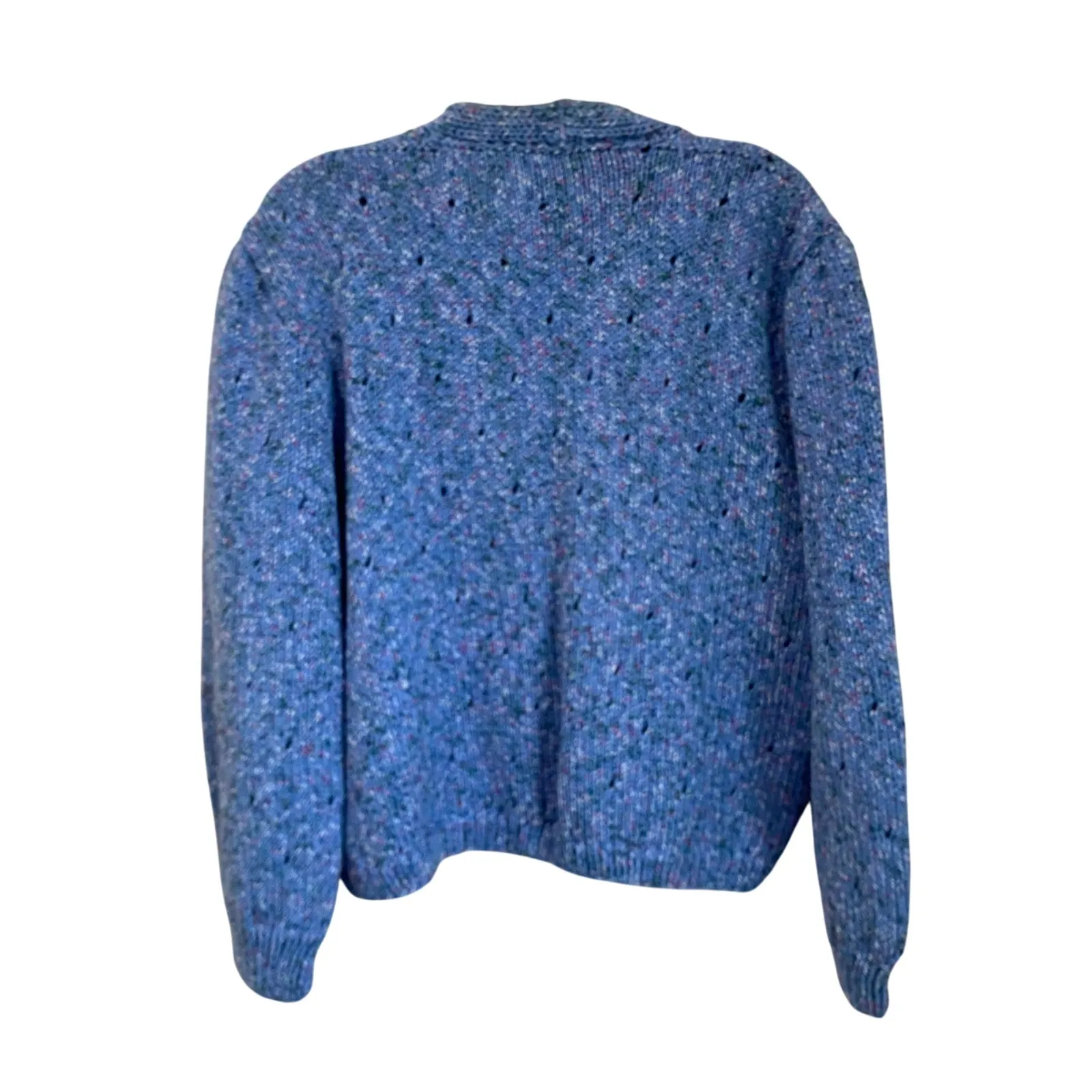 Boutique Dreamy Blue Pointelle Knit Cardigan with White Buttons Size Medium - Image 3