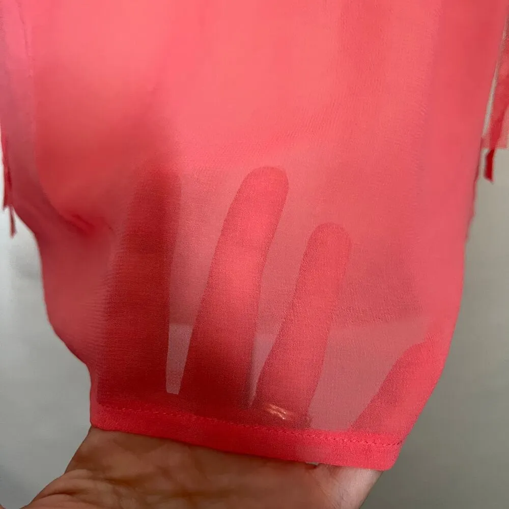 MAAC London Sheer Fringe Womens Top Sz L Y2K Festival Boho Coral Macrame Western Pink Size L - Image 8