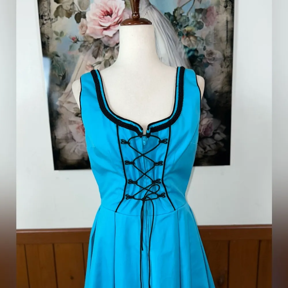 Fabulous Vintage Authentic German Corset Dirndl! Blue Size 10 - Image 3