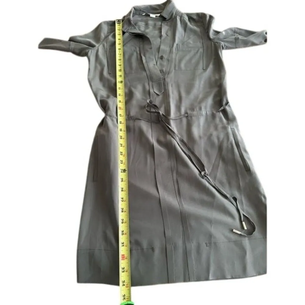 DVF Diane Von Furstenberg Gray Midi Shirt Dress Draw String Waist Size 2 - Image 8