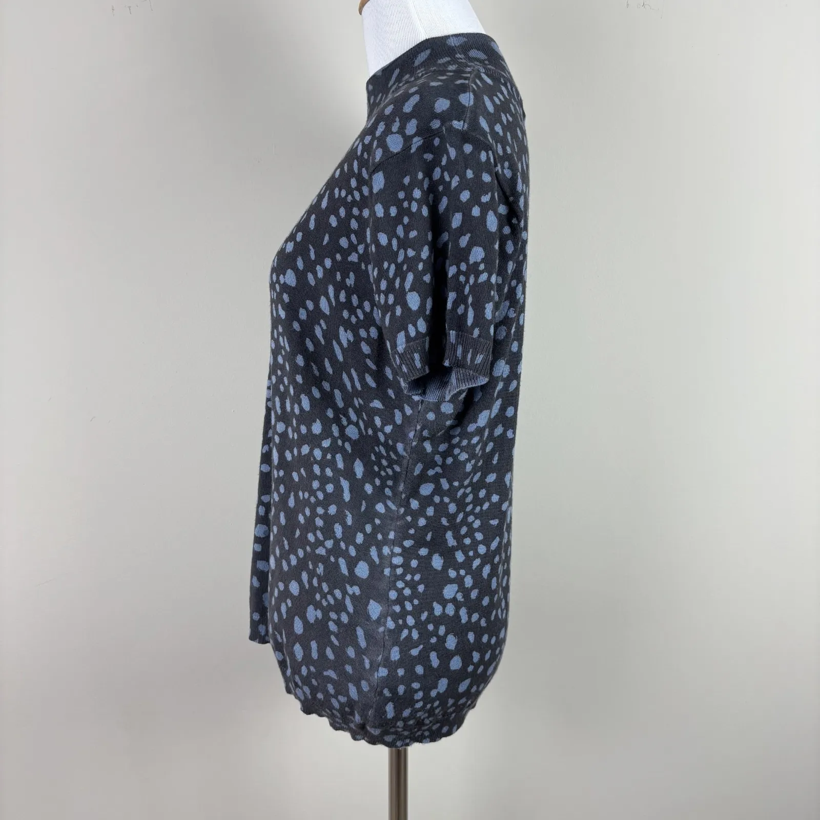 Javier Simorra Barcelona Sweater Top Womens 12 Blue Dot Mock Neck Short Sleeve Blue - Image 8