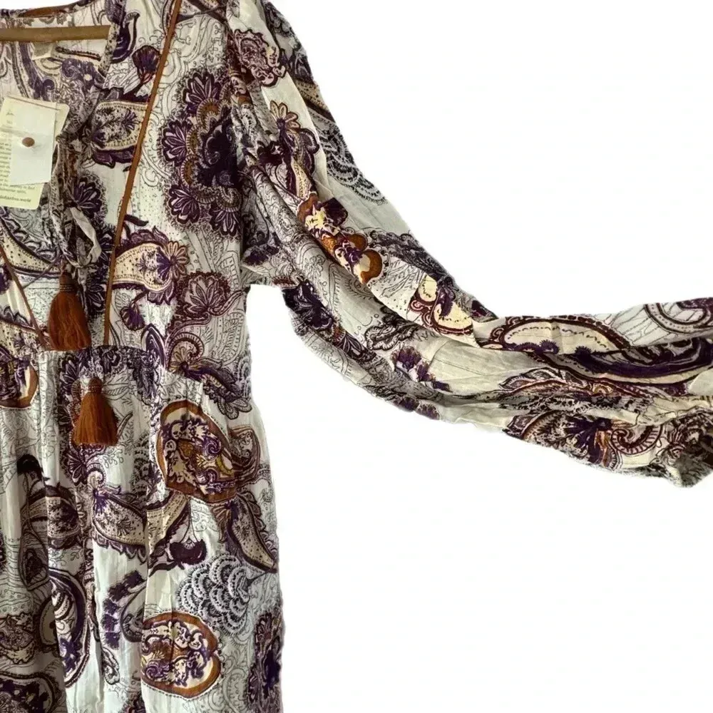 New BAND OF THE FREE Purple Paisley Long Sleeve Mini Dress Boho Lined Sz Large - Image 6