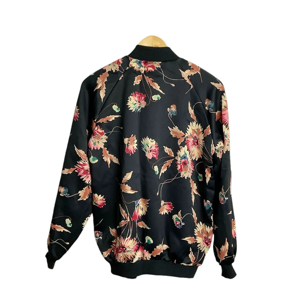 Chaps Floral Satin Bomber Jacket Size Large - Image 3