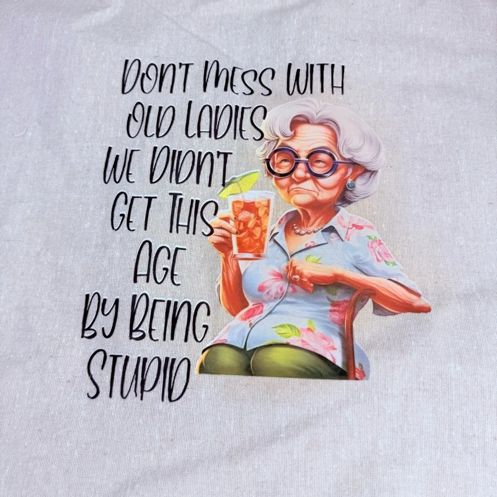 New cotton shopping bag tote don’t mess with old lady’s bag 16x14 handcrafted White - Image 3