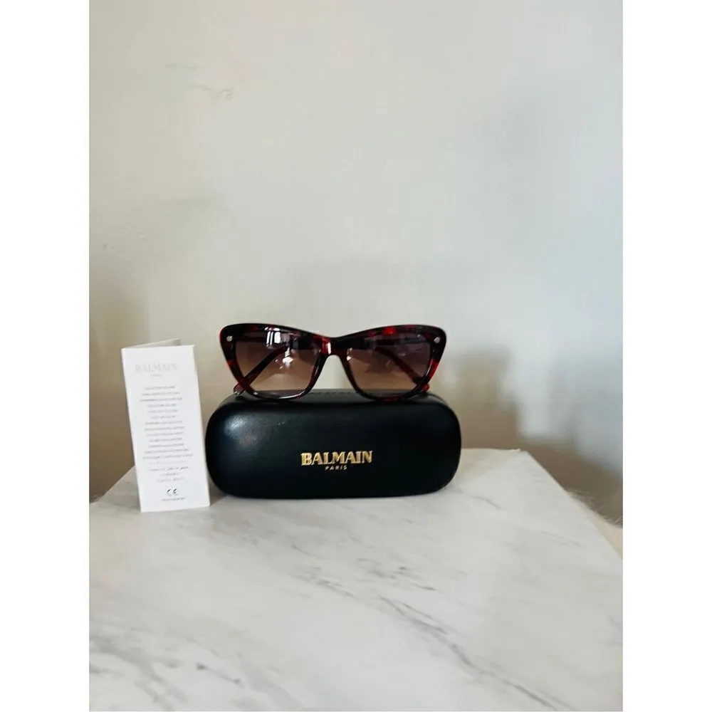 BALMAIN 56mm Modified Cat Eye Sunglasses, Polarized, Designer, Red Tortoise, NWT - Image 12