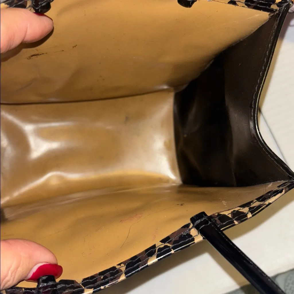 BLOOMINGDALE’S CHEETAH PRINT PATENT LEATHER MINI TOTE BAG PRELOVED Tan - Image 12