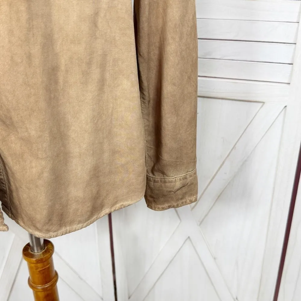 Velvet‎ Heart Oil Rubbed Look Button Up Shirt Tan Small Western Grunge Rayon - Image 6