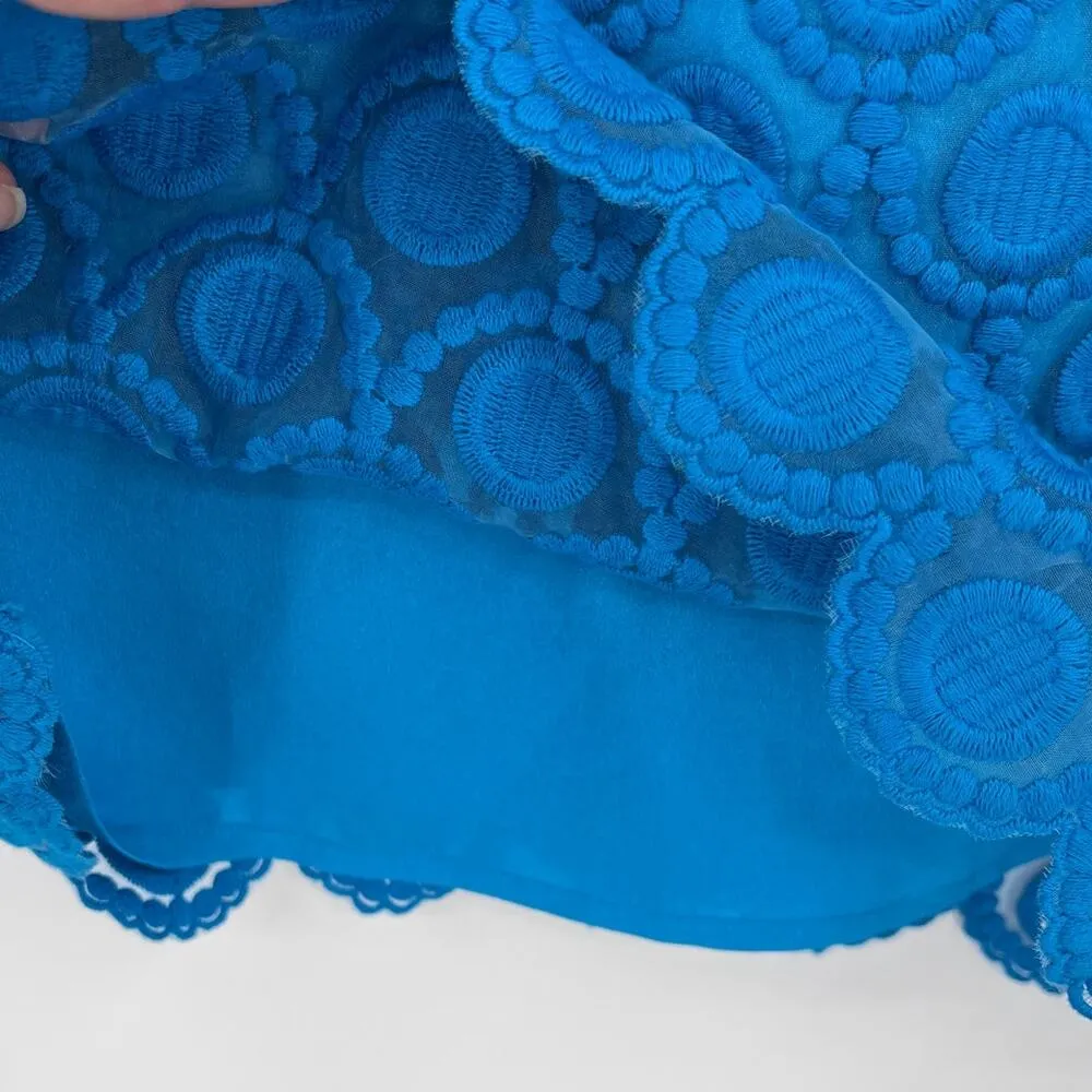 Bebe Retro Y2K Embroidered Dress Sz S Aqua Mesh Geometric Scallop Preppy Indie - Image 4