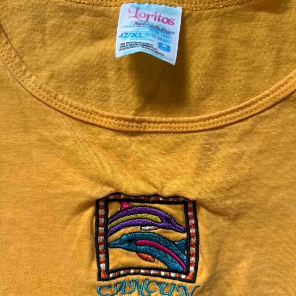 Vintage Cancun Yellow Loose Tank Top Sz XL 100%Cotton Tropical Vacation Resort Gold - Image 3