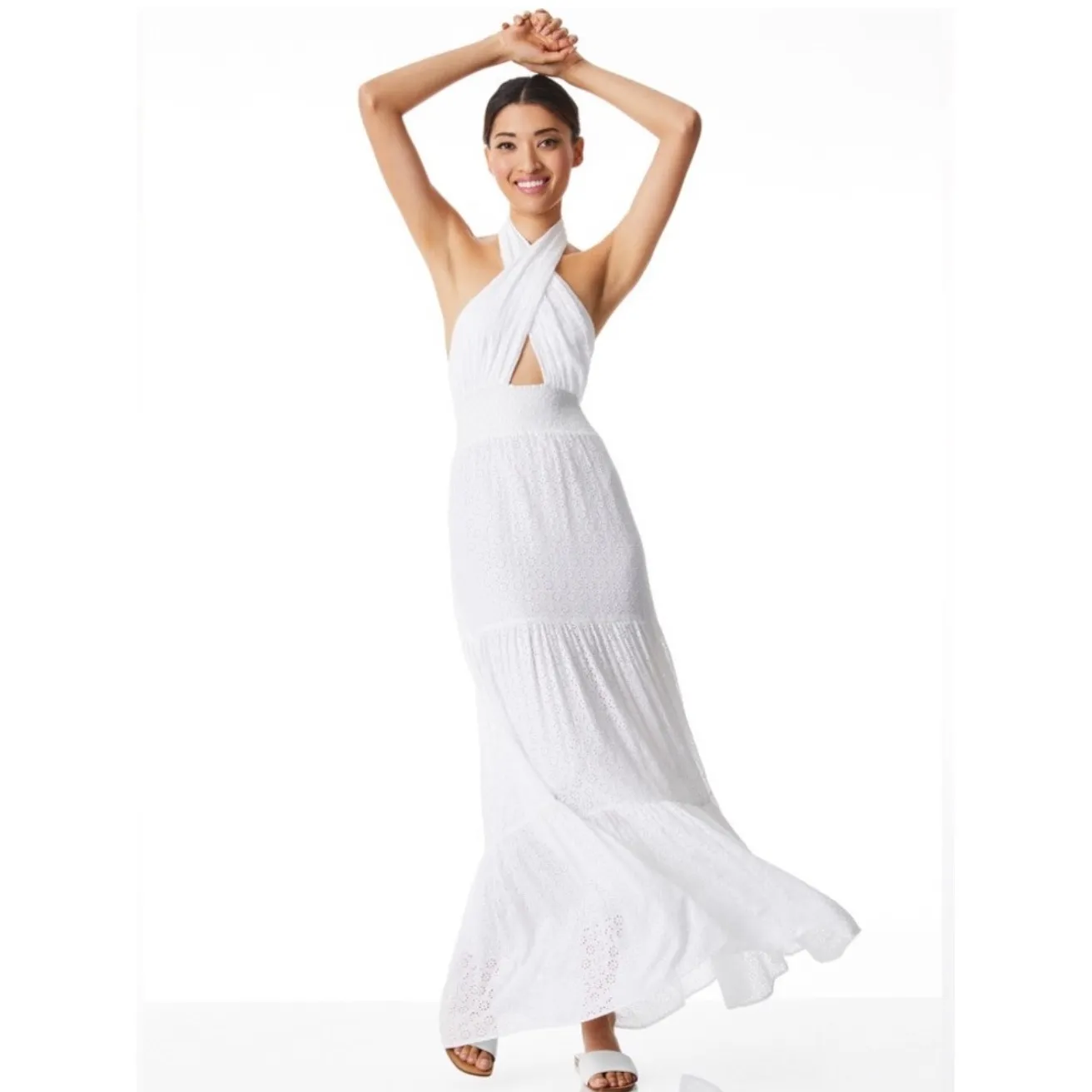 NWT ALICE + OLIVIA Lyndon Cross Front
Halter Maxi Dress in‎ White Sz 6 $495 - Image 3