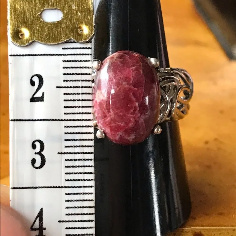 Norwegian Thulite Sterling Silver Ring Size 10 Red - Image 5