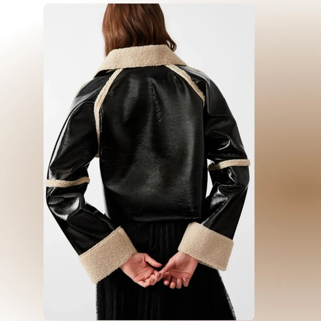 NWT STEVE MADDEN Faux Shearling Trim Faux Leather Jacket Oversized - Image 4