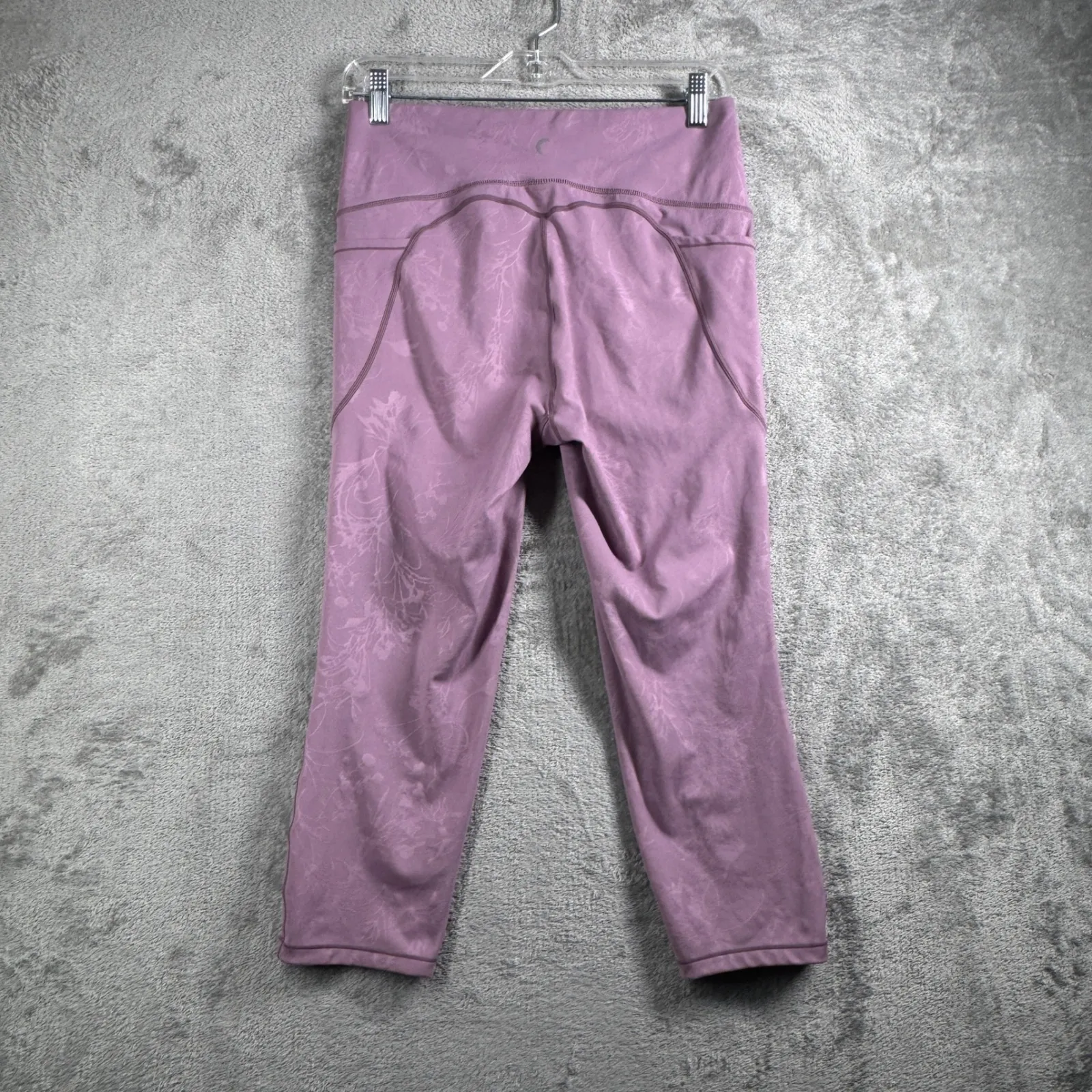 Zyia Active Leggings Womens 8-10 Purple Cropped Pockets Floral Casual Athleisure - Image 3