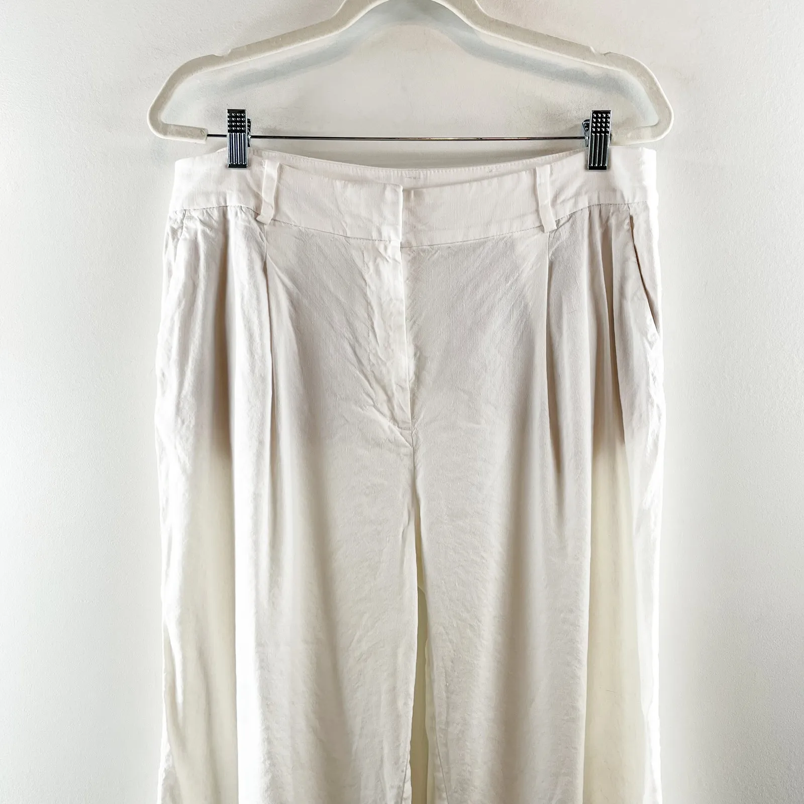 LOFT The High Rise Linen Peyton Trouser Wide Leg Pants White 12 - Image 11