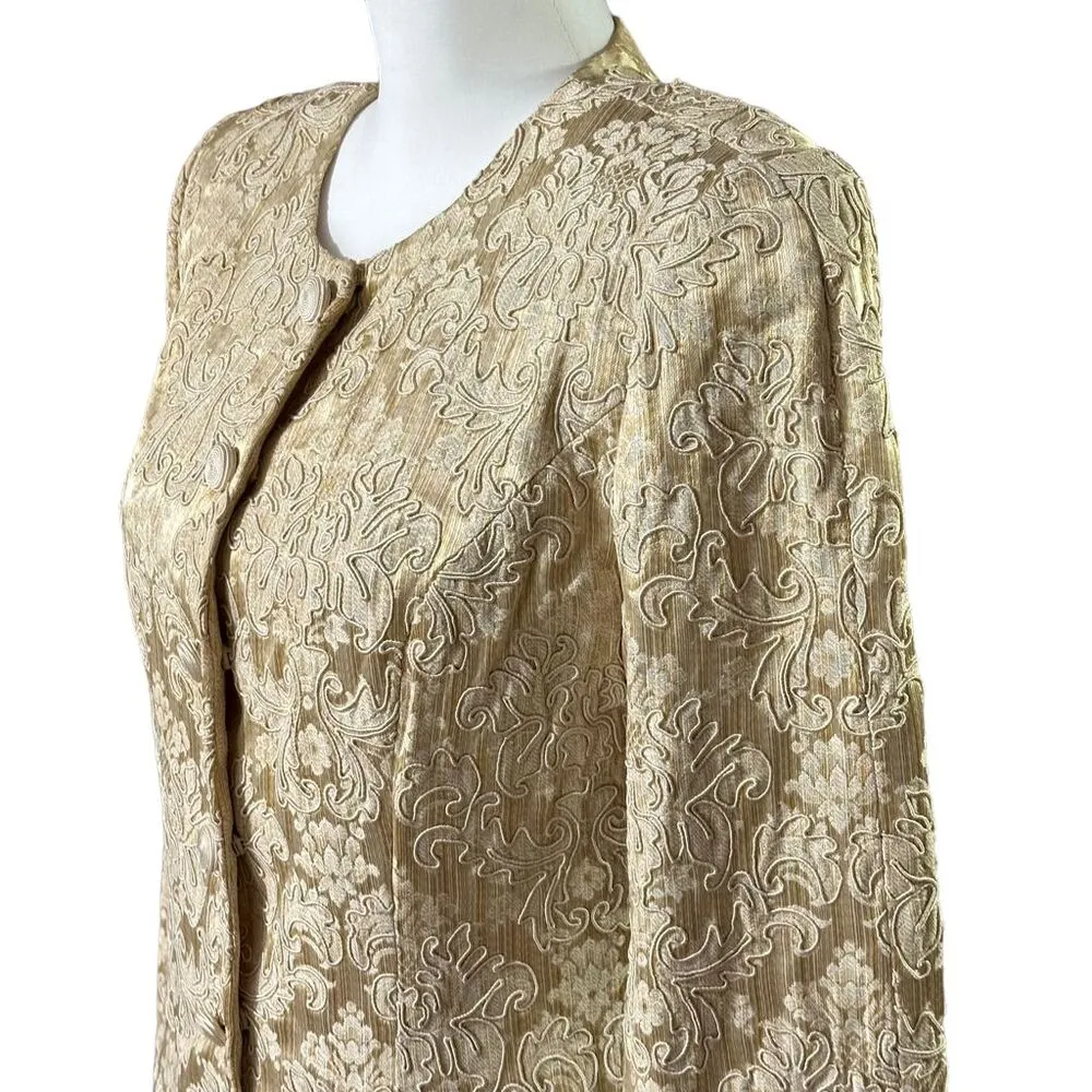 Cache Carmen Marc Valvo Gold Jacquard Jacket Evening Formal Long Sleeve Sz 8 - Image 4