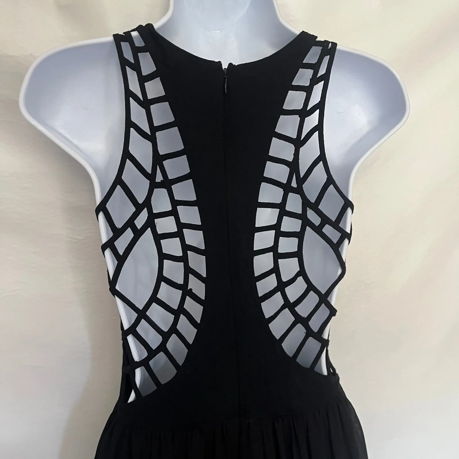 Keepsake The Label Spider Web Maxi Dress Sz XS Sheer Slit Vampy Whimsigoth Prom Black - Image 6