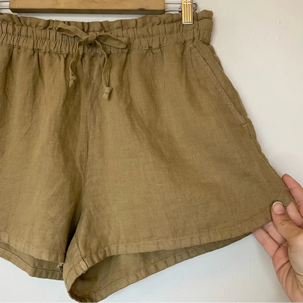 FAHERTY Laguna Linen Tie-Waist Shorts 3” Antique Bronze Tan Sz Small - Image 7