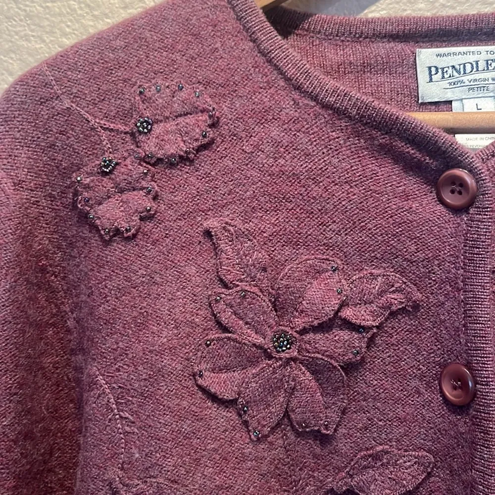 Pendleton Women’s Cardigan Merino Wool Sweater Size Petite Large Purple - Image 4