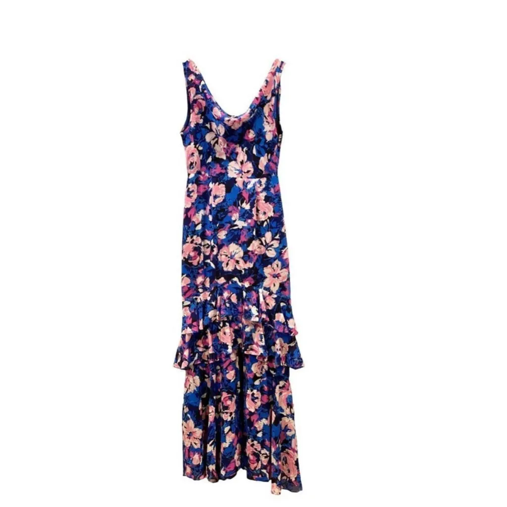 WAYF The Miramar High-Low Ruffled Gown Magenta Floral Sleeveless Maxi Dress S - Image 4