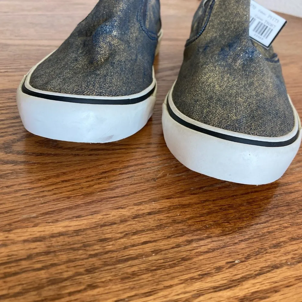 Diesel women's size 38.5 gold metallic coated denim VANSIS W rubber sneakers - Image 8