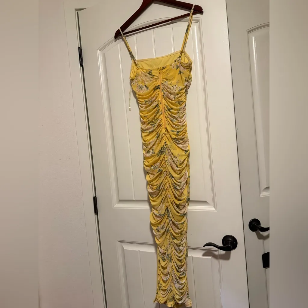 Privy Yellow Floral Ruched Maxi Dress - Image 5