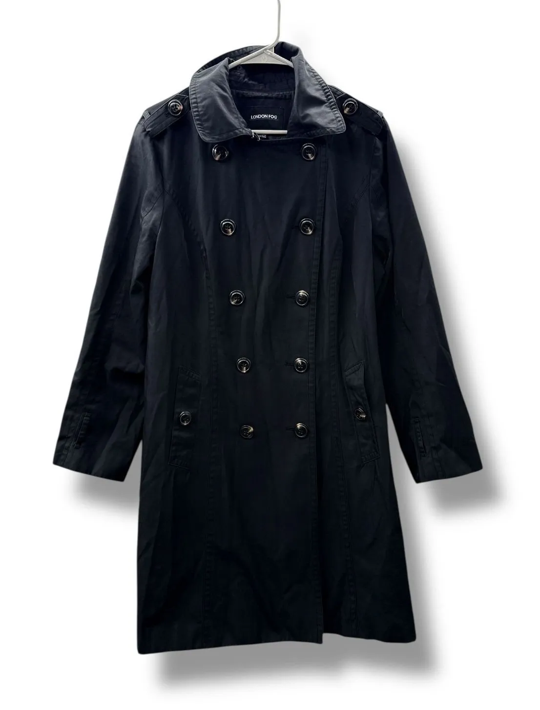 London Fog Trench Coat Size XL Black Double Breasted Classic Long Jacket - Image 1