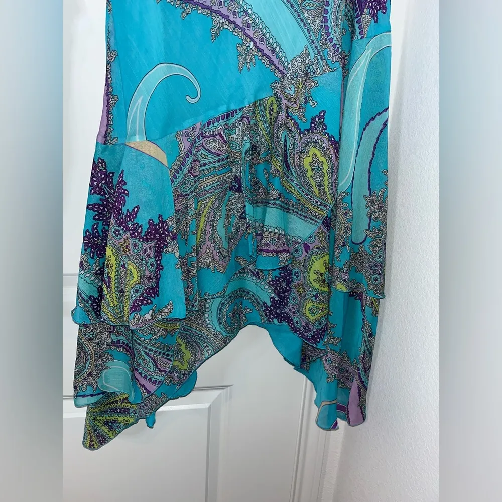 Sunny Leigh Vintage Y2K Blue Paisley Print Handkerchief Skirt and Top Set Sz Med - Image 7