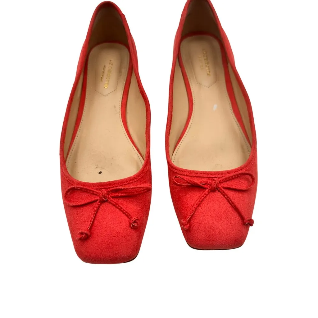 Liz Claiborne 8 Vibrant Red Faux Suede Ballet Flats Bow Detail Square Toe Design - Image 3