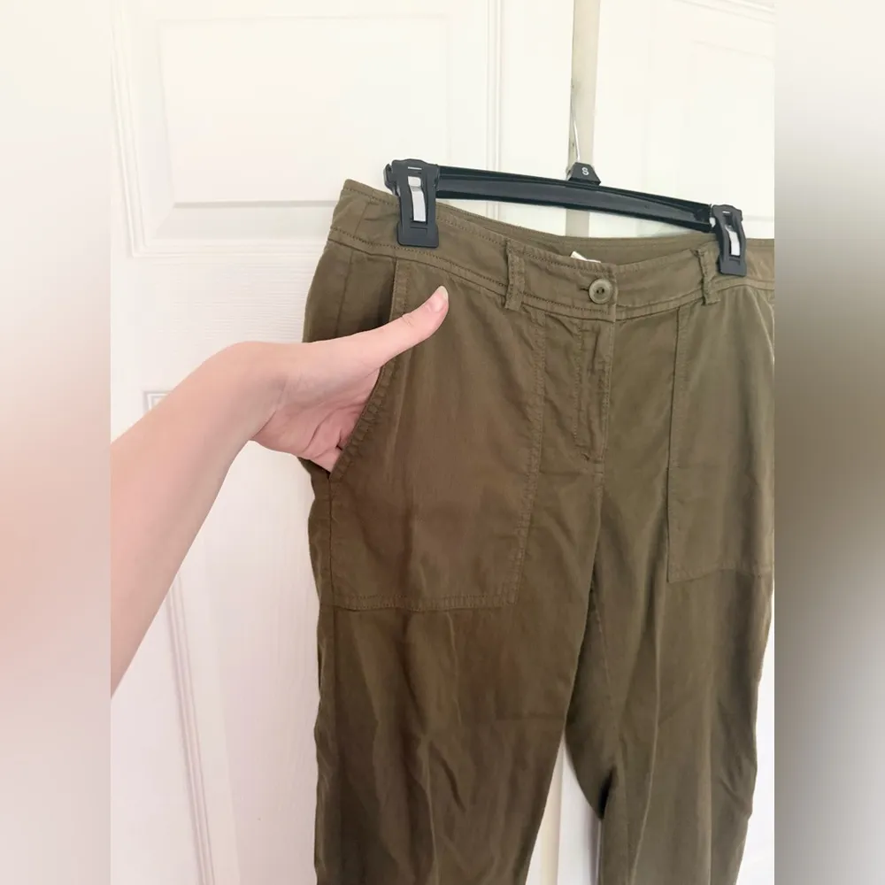 Eileen Fisher Cropped Organic Cotton Twill Pants Olive Green Size 6 Petite - Image 6