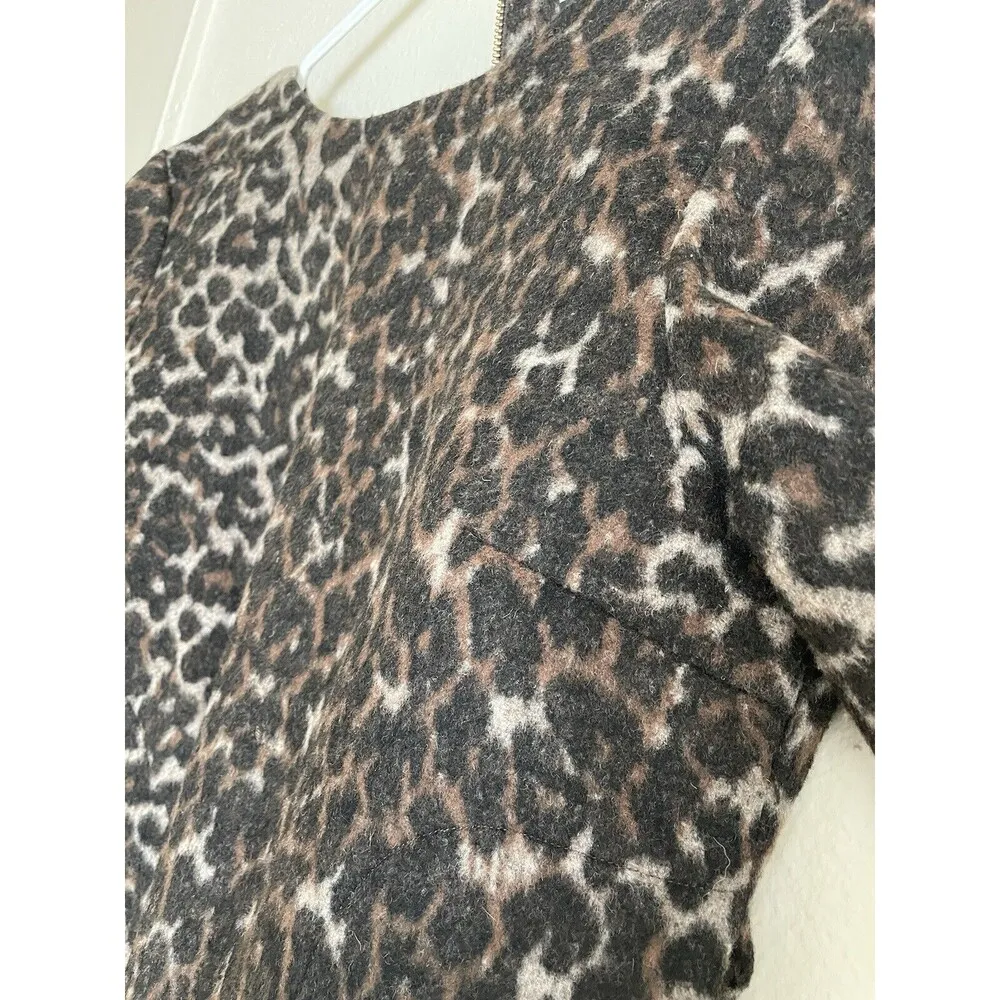 By Malene BIRGER Wool COAT Crop Full Zip JACKET Leopard Print Wool Blend Size 40 Brown - Image 6