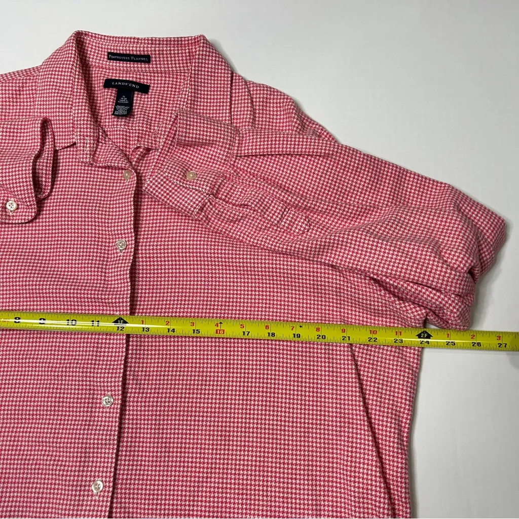Lands' End Women’s Red Houndstooth Portuguese Flannel Button Down Shirt XL 18 - Image 8