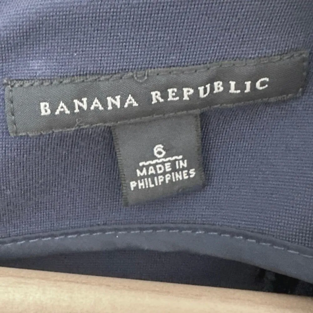 Banana Republic Size 6 Gail Sheath Dress Navy Blue Ponte Sleeveless Ruffle - Image 5