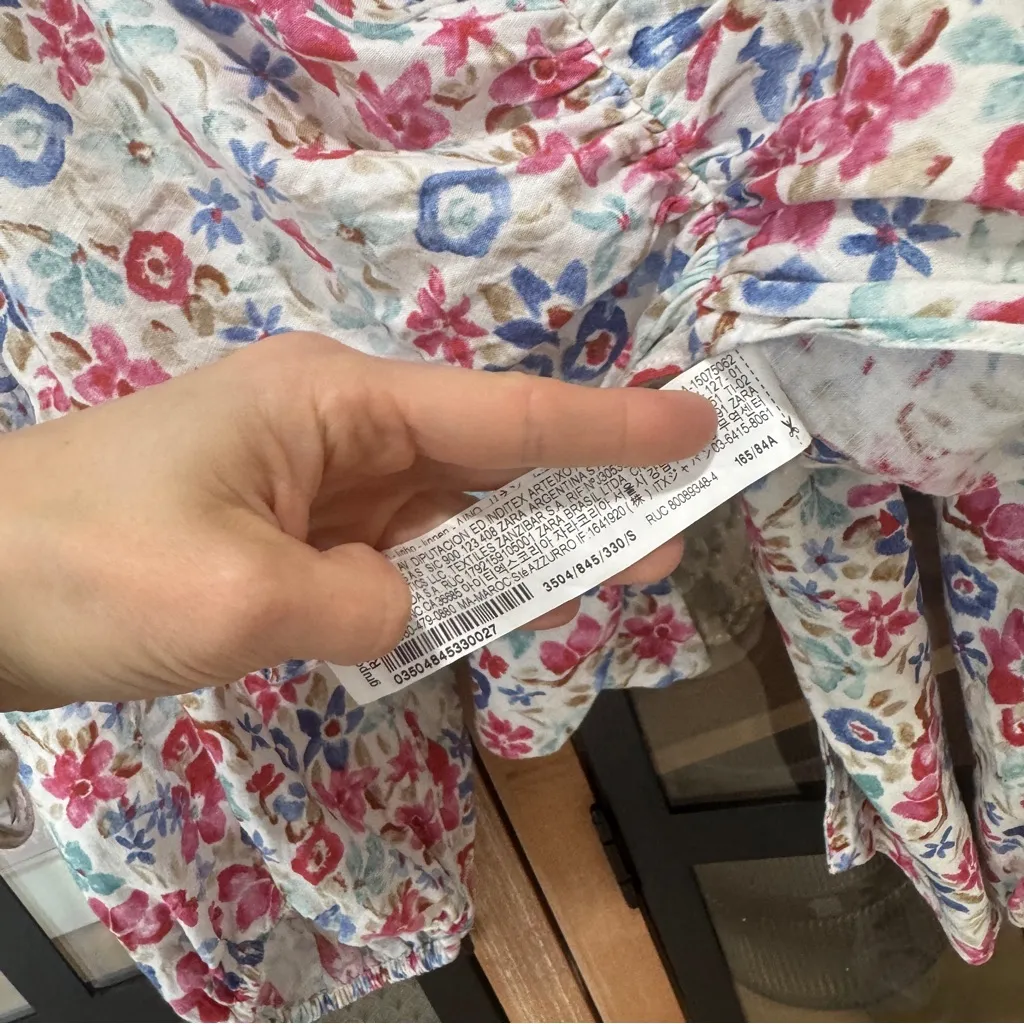 Zara linen cropped top tie open back floral bow puff sleeve balloon long ruched - Image 11