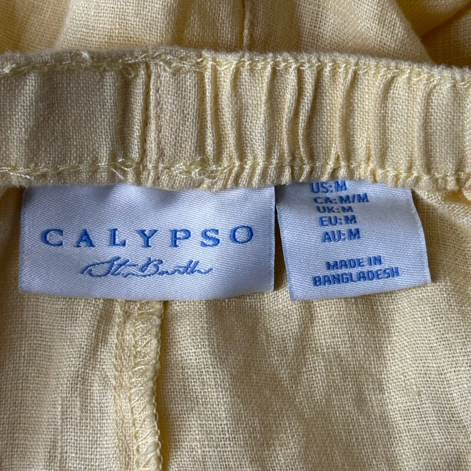 Calypso St Barth 100% Linen Shorts M Yellow‎ Palm Tree Embroidered Beach Resort Yellow Size M - Image 6