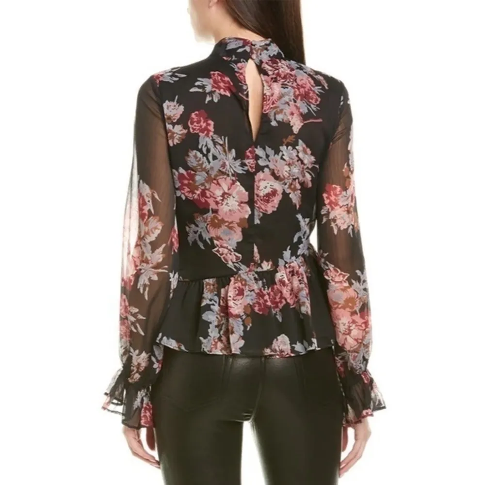 Walter Baker • Black Pink Floral Ruffle Maribel Blouse - Image 2