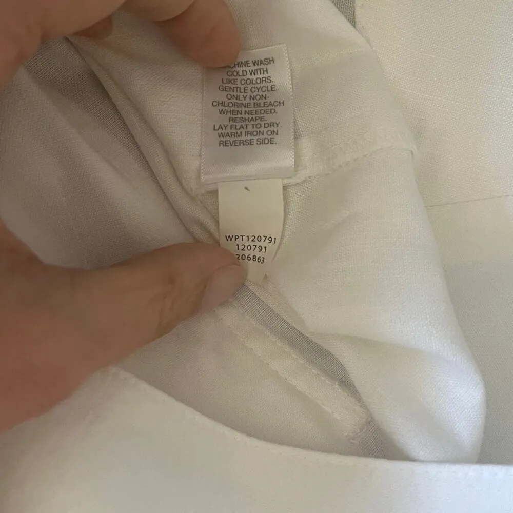 J. Jill Love Linen White Pants Turtleshell Buttons Wide Leg Ankle Length Coastal - Image 9