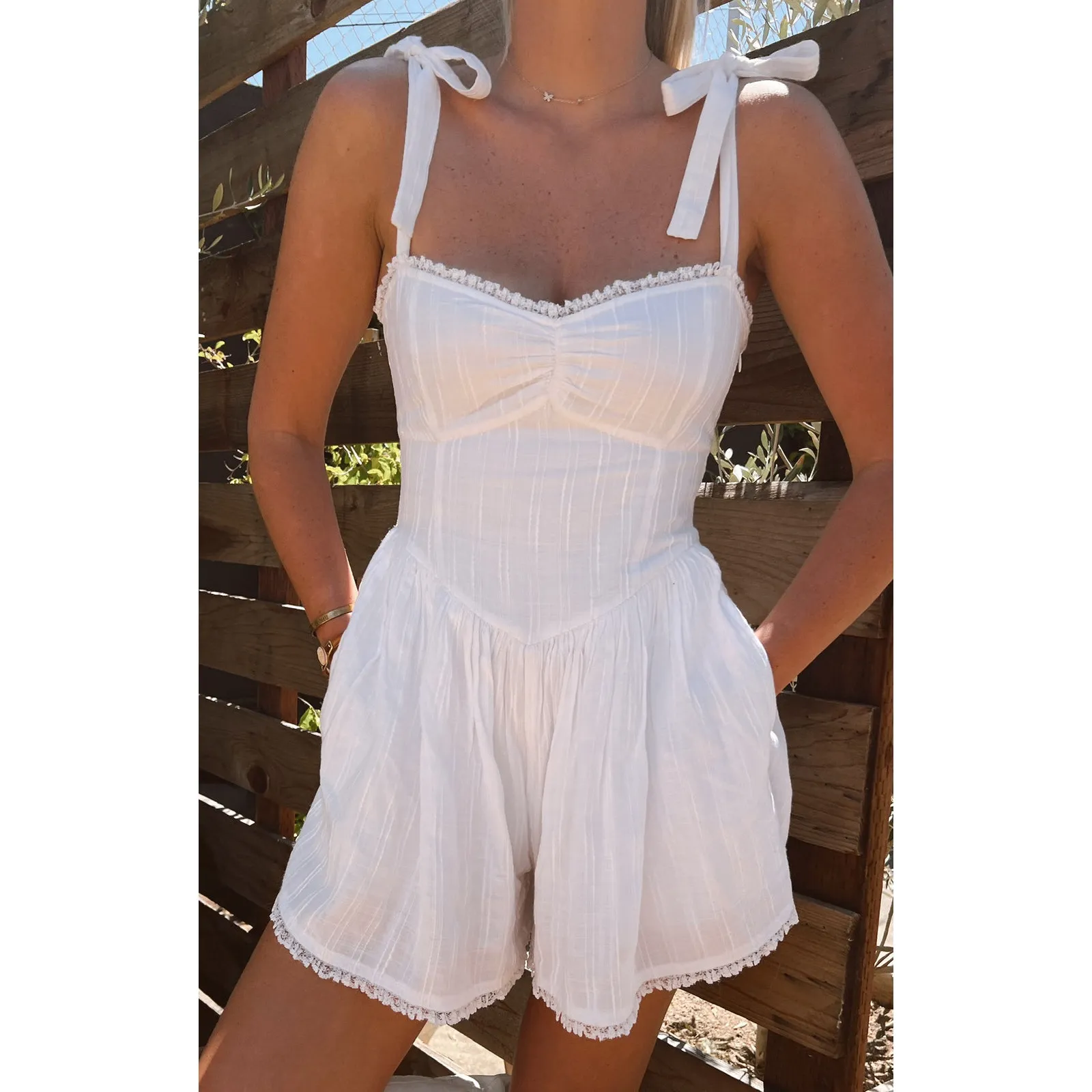 Show Me Your Mumu Regal Cotton Romper in White XS - Image 4