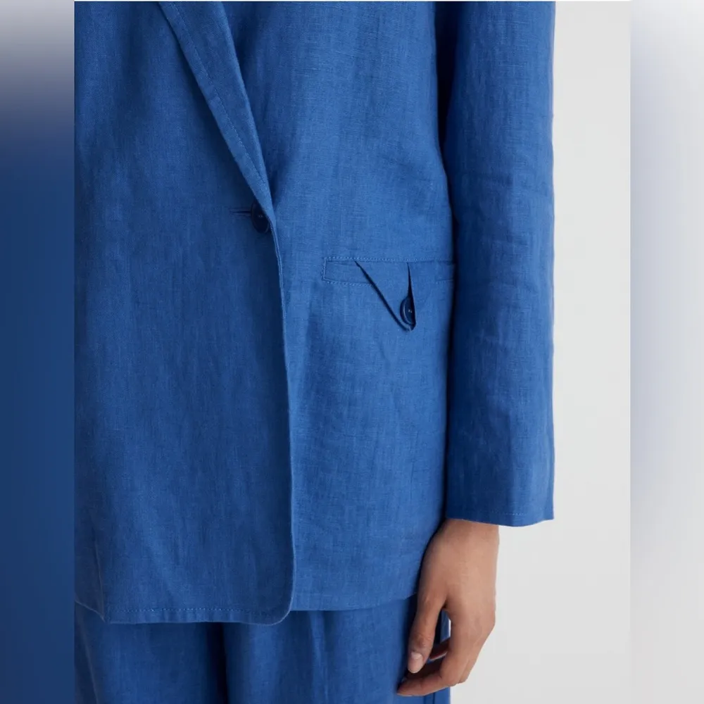 Madewell Double-Breasted Crossover Blazer in 100% Linen blue Women’s Sz XXS NWOT - Image 4