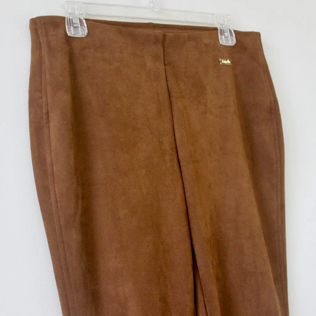Rafaella Caramel Brown Vegan Suede Fitted High-Rise Leggings 10 - Image 3