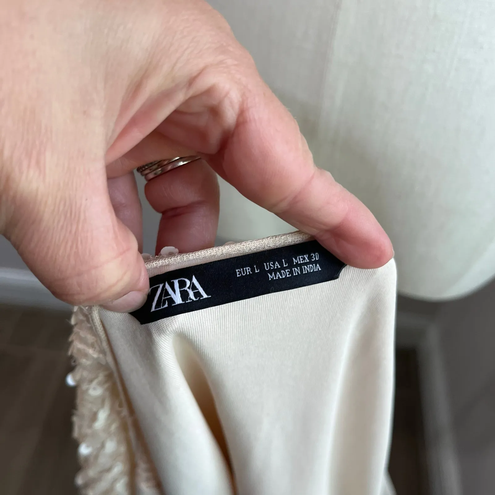 Zara Light Beige Sequin Mini Wrap Dress Size L - Image 6