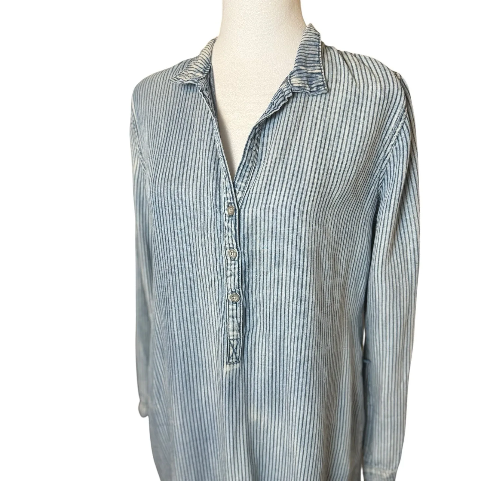Cloth & Stone Chambray Striped T-shirt Dress Small Anthropologie‎ Distressed - Image 2
