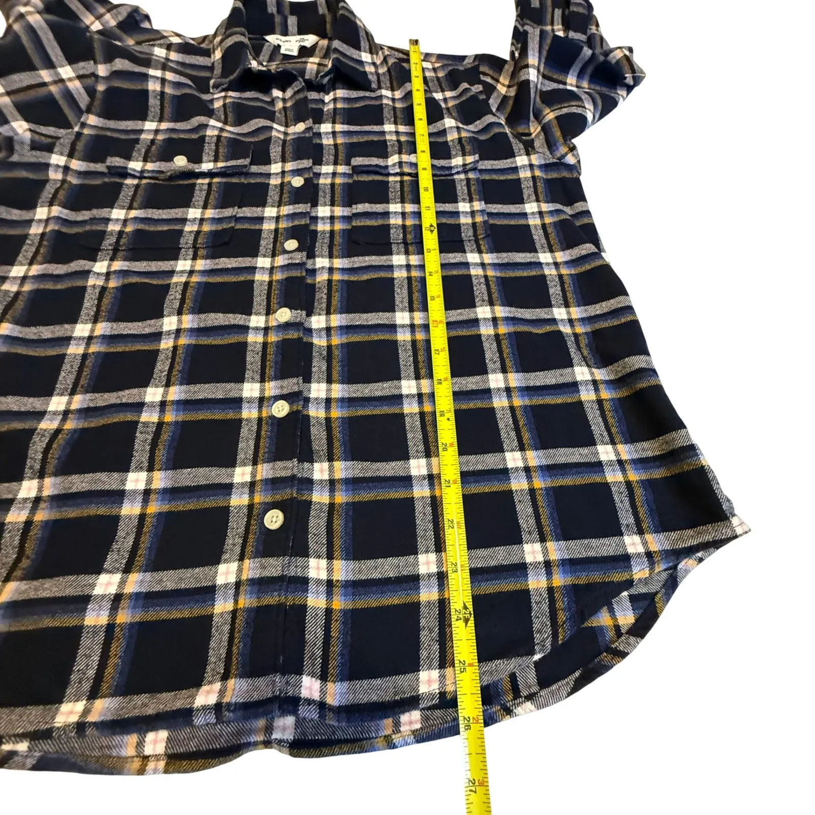 Old Navy The Boyfriend Shirt Plaid Navy Blue Yellow White Women's Size M - Image 11