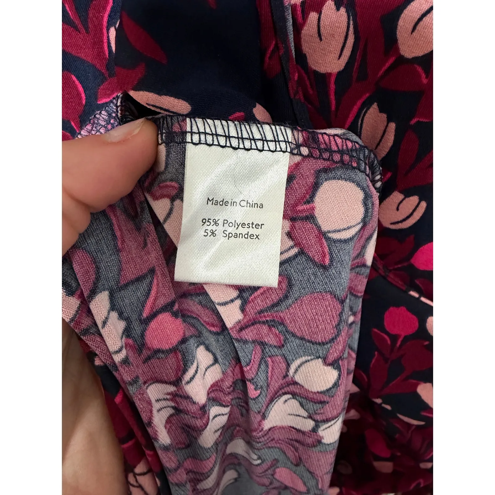 Leota Felicity Faux Wrap Dress Large‎ Floral Tulip Print Sleeveless Navy Pink - Image 4