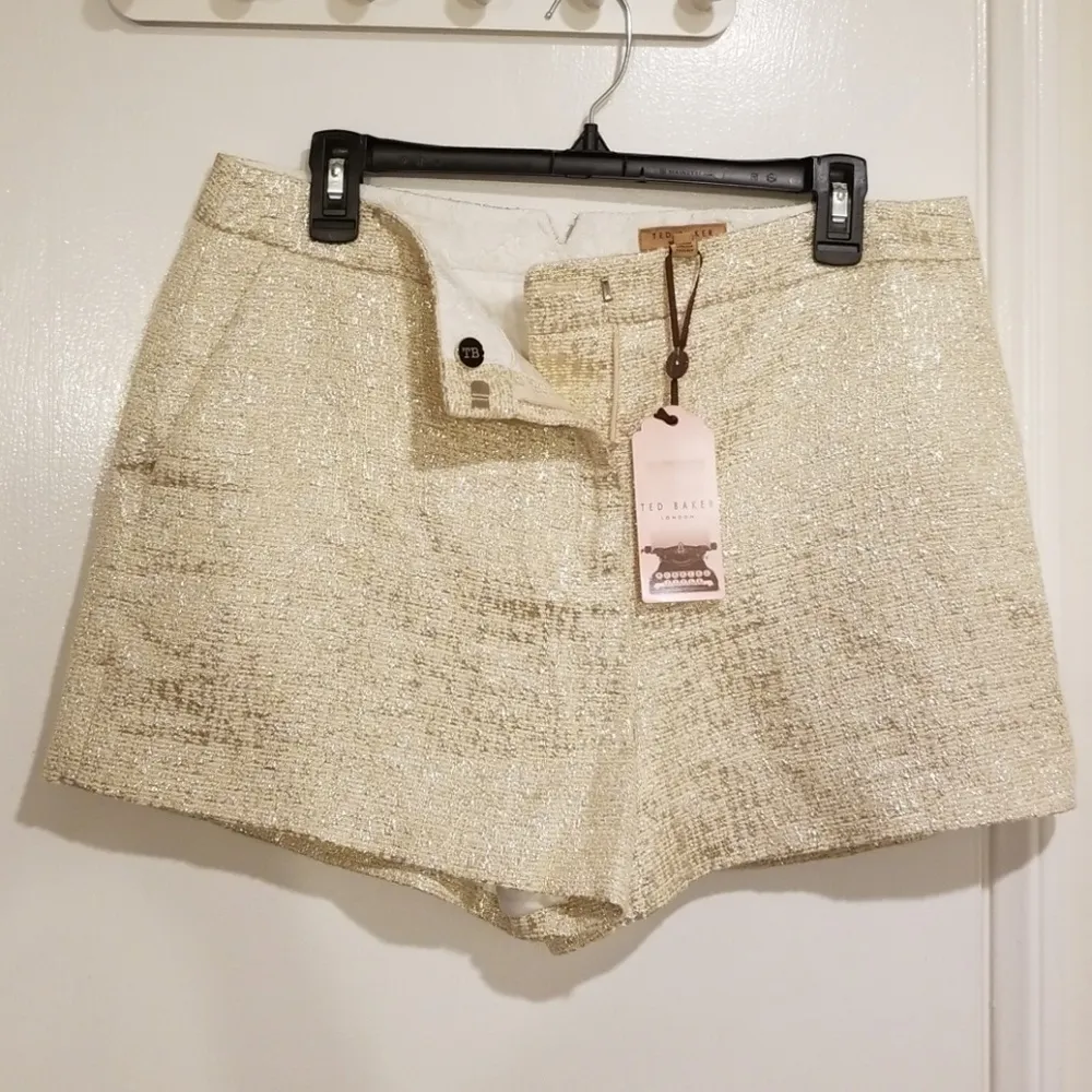 💕Ted Baker💕 Metallic Gold High-Rise Suit Shorts - Image 8