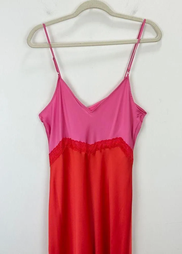 Gianni Bini DANNIJO Helena Satin Maxi Slip Dress Colorblock Pink Red US 12 NWT - Image 7