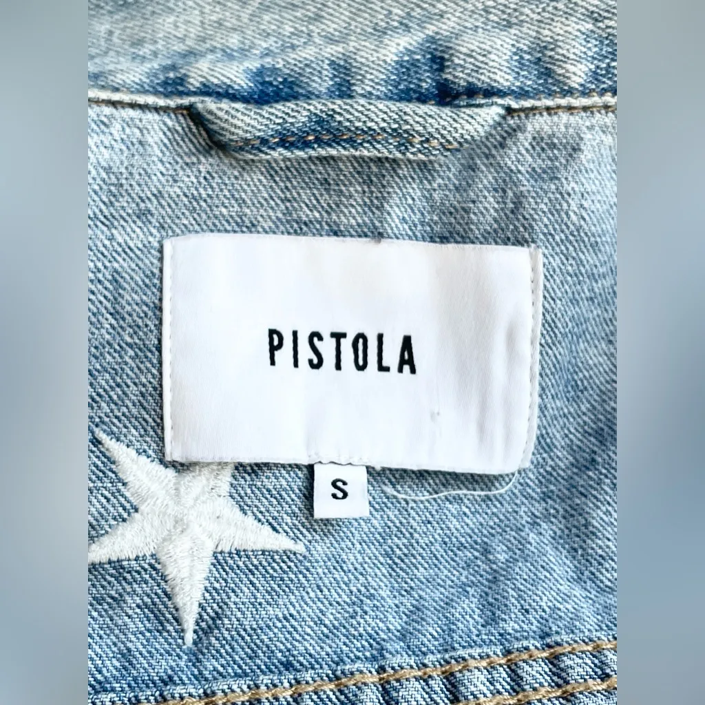 Pistola Brando Star Embroidery Cropped Denim Jacket Zodiac Wash - S - Image 8