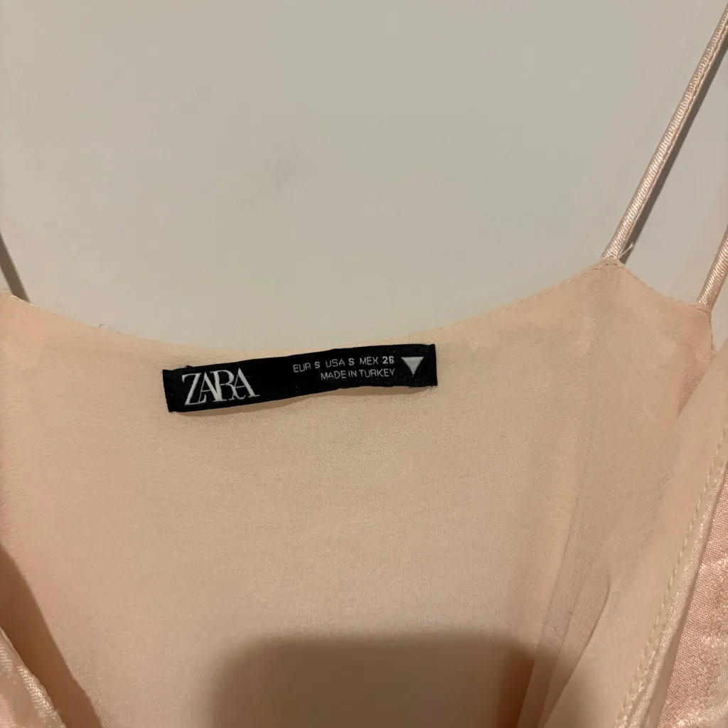 Zara Satin Effect Wrap Dress Mini Beige Pink‎ size small - Image 5