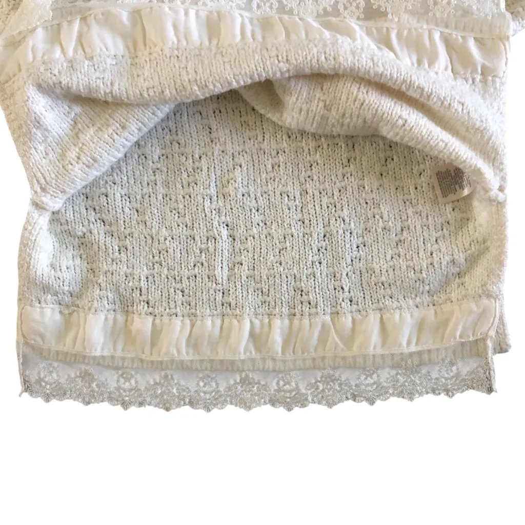 C Anthropologie Knitted & Knotted Cream Lace Bottom Hem Women’s Sweater XS - Image 9