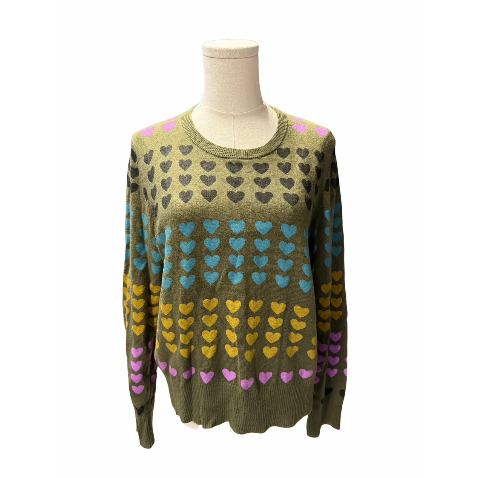 Lisa Todd Love Lines Heart Print Crewneck Sweater Kale Green Size L - Image 2