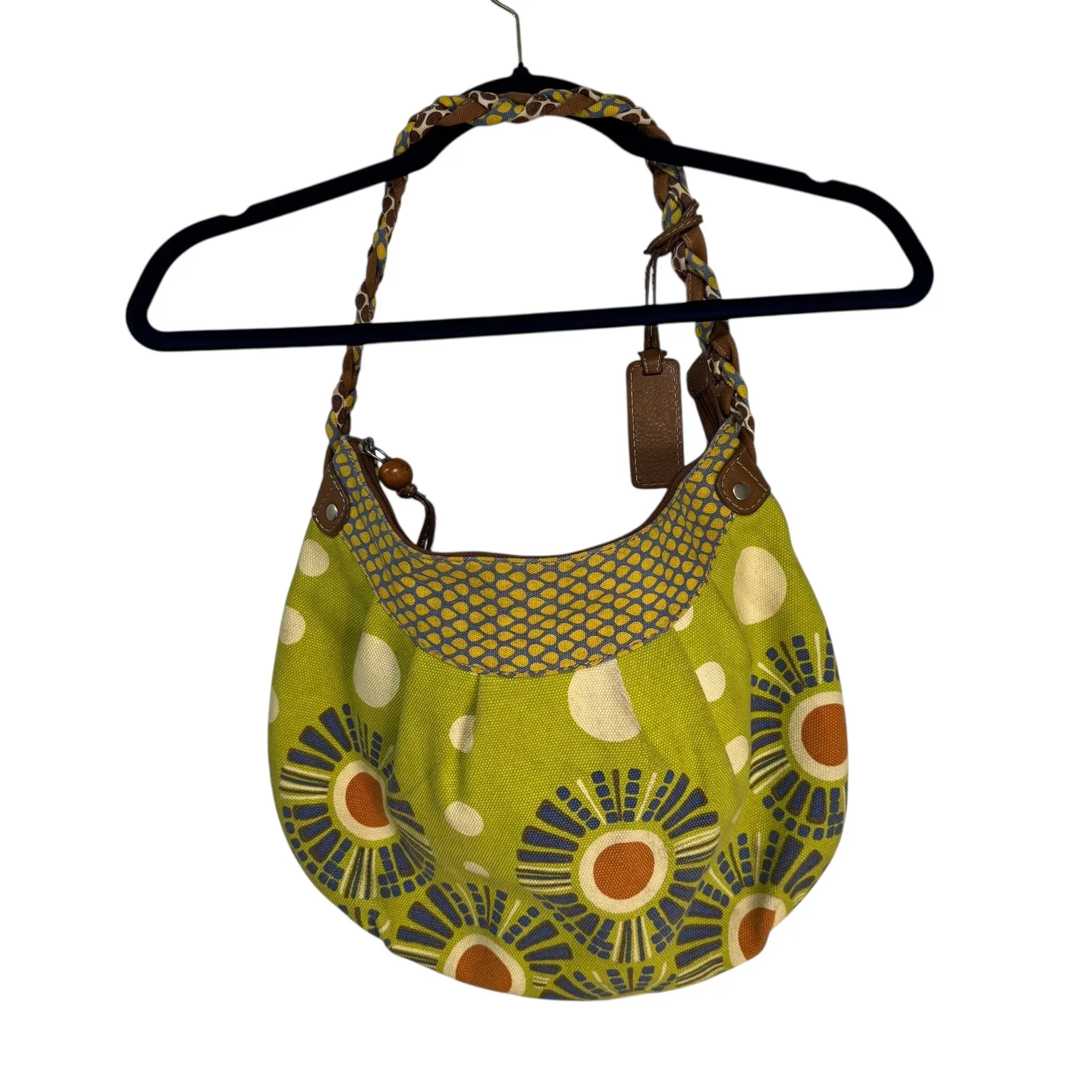 Fossil Shoulder Bag Green Floral Print Braided Strap Hobo Style 70s/80s Vintage - Image 14